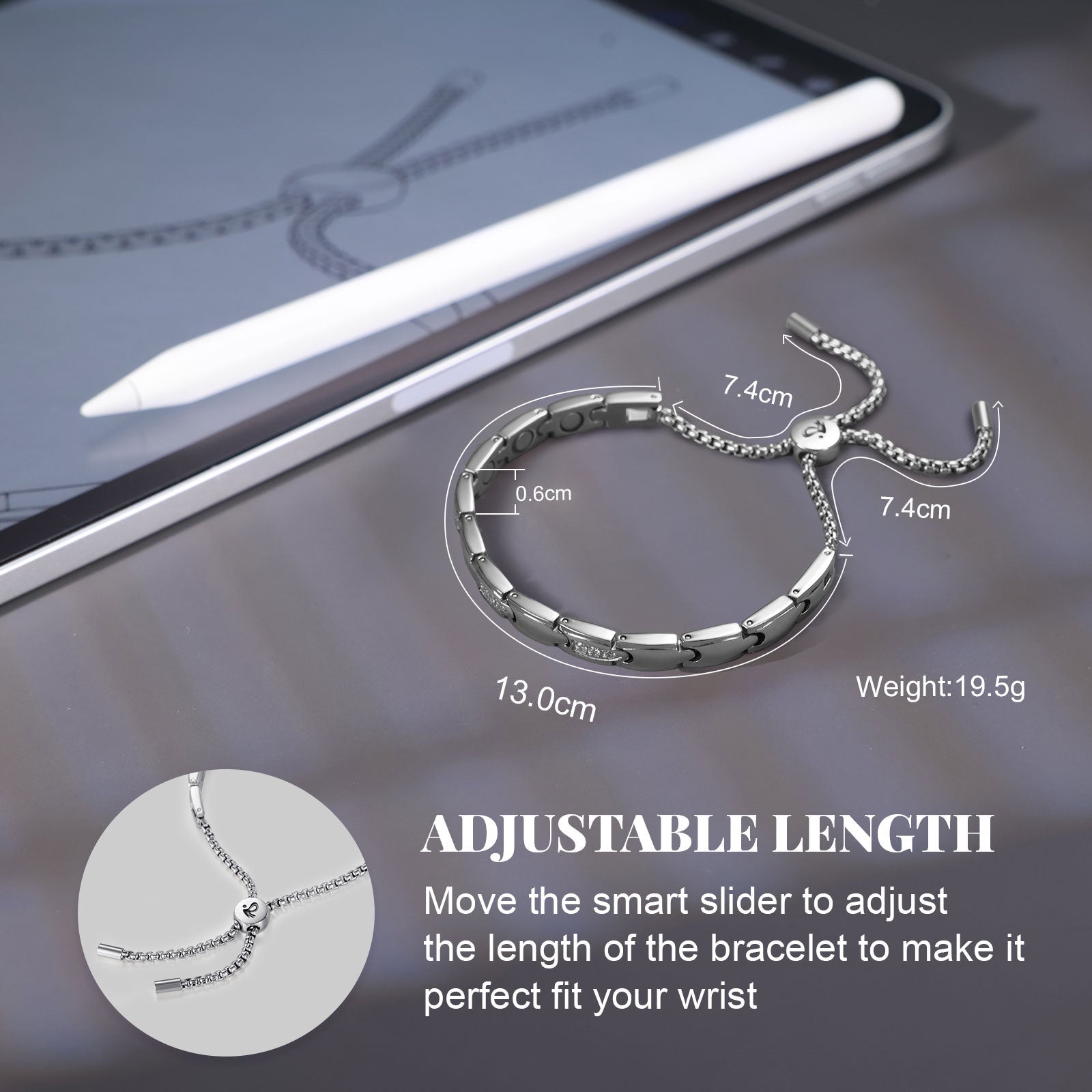 Rainso New Women Silver Effective Powerful Magnetic Bracelet