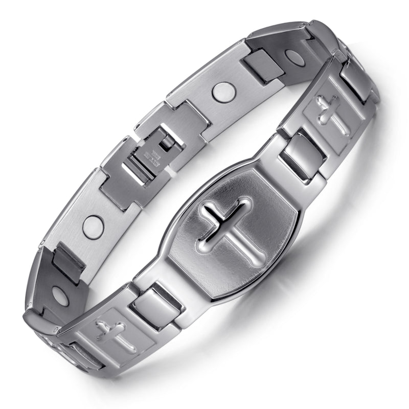 Men's Powerful Stainless Steel Magnetic Bracelet , Silver , OSB-225S