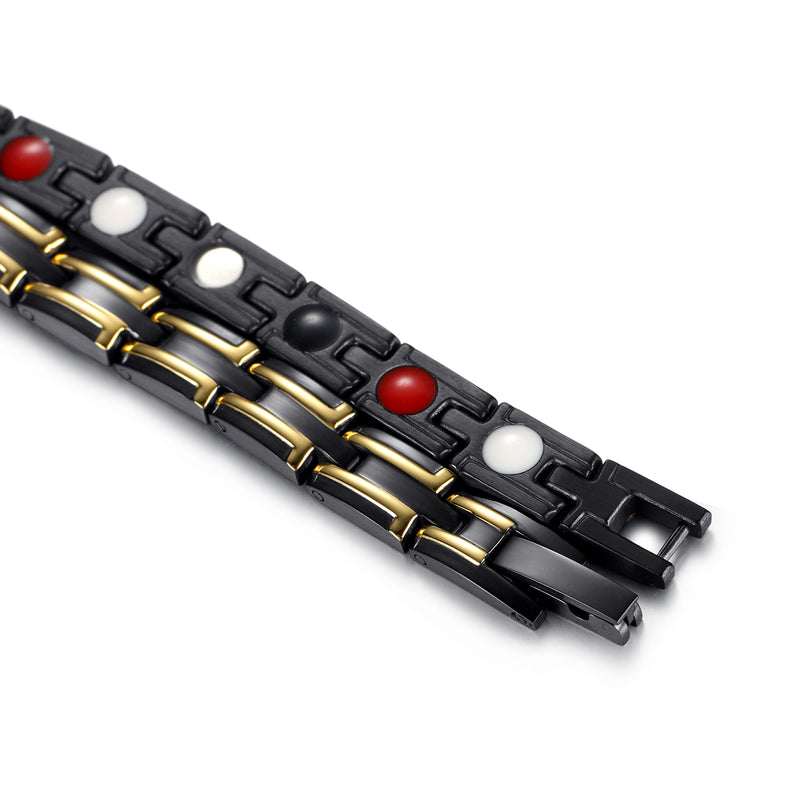 Strengthen Stainless Steel Magnetic Bracelets , Black Gold , OSB-086BKGFIR-W