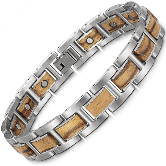 Powerful Stainless Steel Magnetic Bracelet , Silver , OSB-2406S-Matt