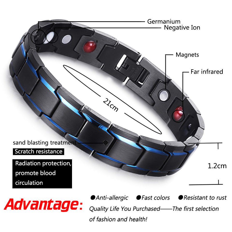 Stainless Steel Mens Magnetic Bracelet , Blue Black , OSB-1540BKBLFIR