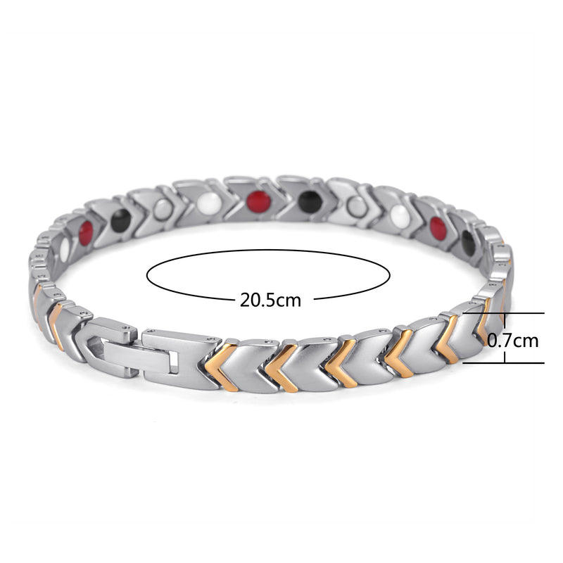 Titanium Woman's Powerful Magnetic Bracelet , Silver Gold , OTB-034SGFIR