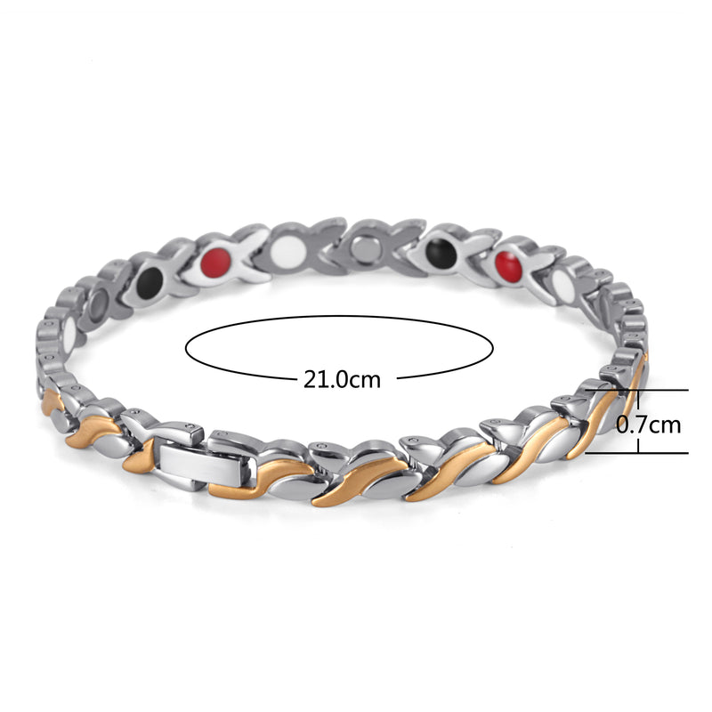 Stainless Steel Women Magnetic Bracelet , Silver Gold , OSB-1551SGFIR