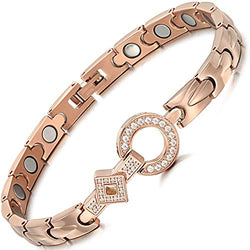Womens Stainless Steel Magnetic Therapy Bracelets Pain Relief for Arthritis with Rhinestone