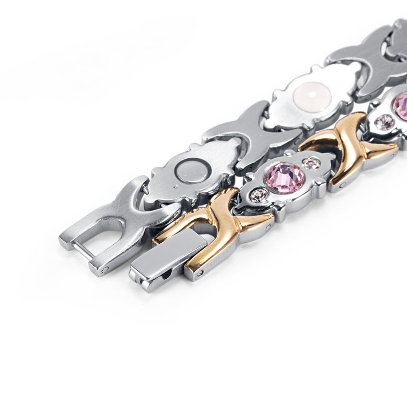 Stainless Steel Women Magnetic Bracelet , Silver Gold , OSB-1541SGFIR