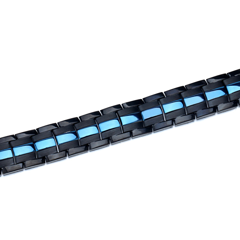 Stainless Steel Mens Magnetic Bracelets , Blue Black , OSB-1537BKBLFIR