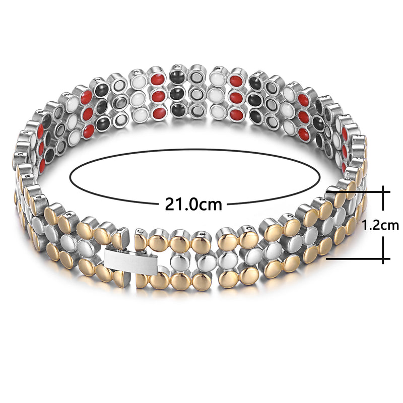 Stainless Steel Magnetic Therapy Bracelet , Silver Gold , OSB-2254SGFIR